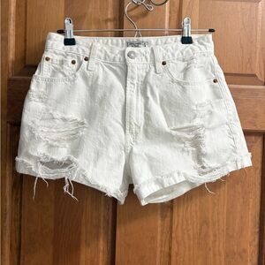 Abercrombie & Fitch Annie High Rise White Distressed Jean‎ Shorts Size 27